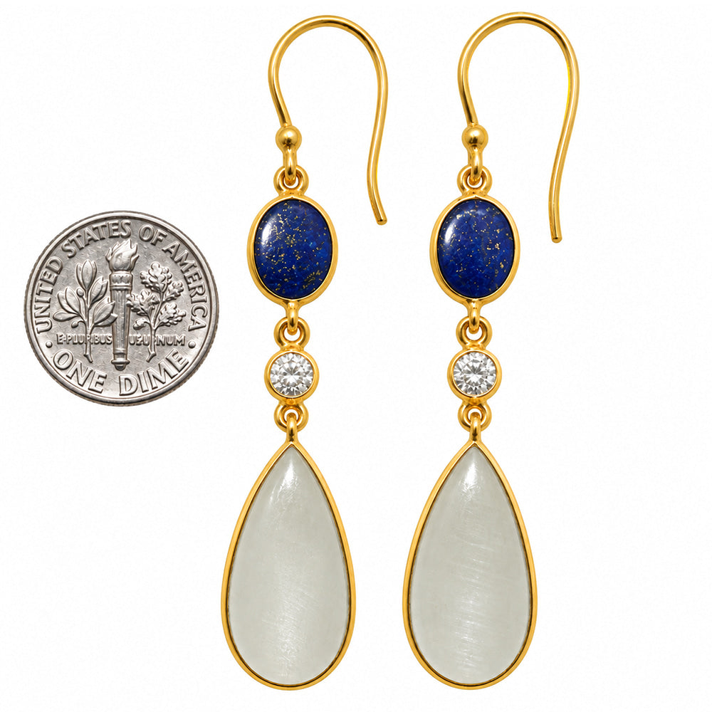 White Selenite and Lapis & Zircon Earrings EM-1007 TE01211