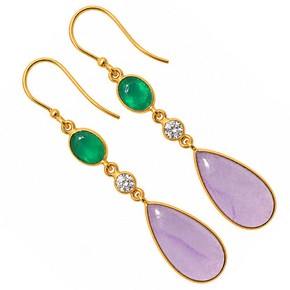 Dragon Vein Agate and Green Onyx & Zircon Earrings EM-1007 TE01212