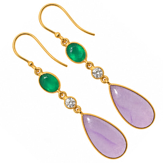 Dragon Vein Agate and Green Onyx & Zircon Earrings EM-1007 TE01212