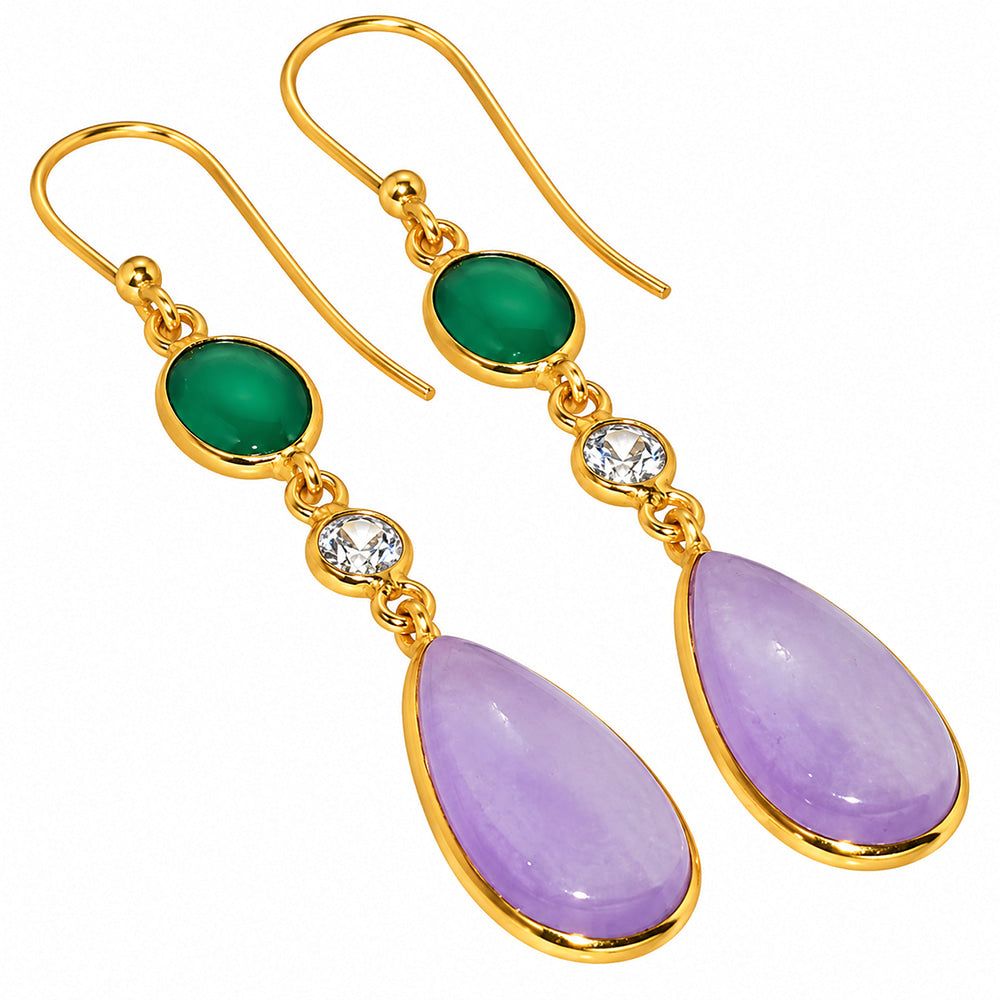 Dragon Vein Agate and Green Onyx & Zircon Earrings EM-1007 TE01212