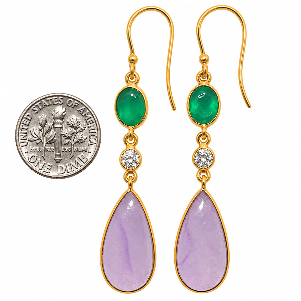 Dragon Vein Agate and Green Onyx & Zircon Earrings EM-1007 TE01212