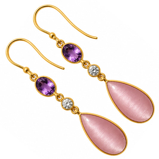 Pink Selenite and Amethyst & Zircon Earrings EM-1007 TE01213