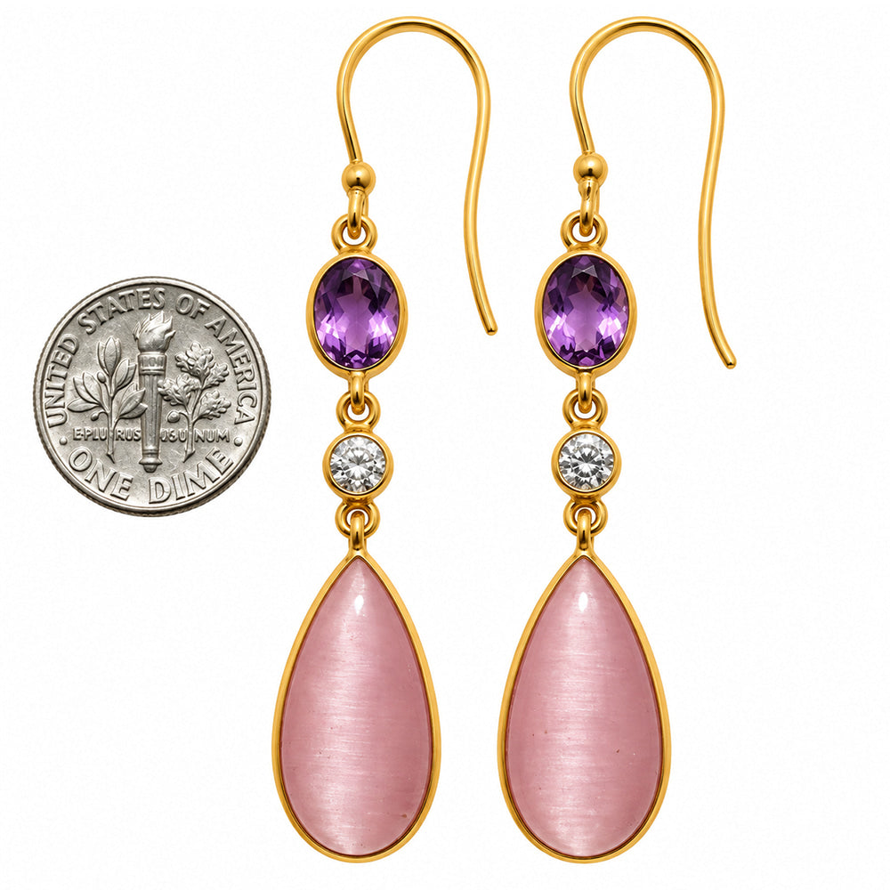 Pink Selenite and Amethyst & Zircon Earrings EM-1007 TE01213