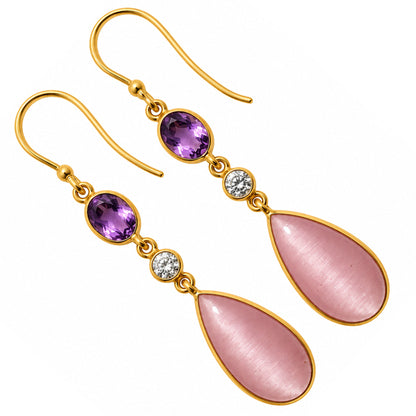 Pink Selenite and Amethyst & Zircon Earrings EM-1007 TE01214