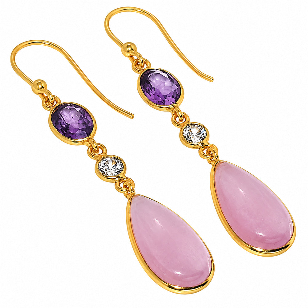 Pink Selenite and Amethyst & Zircon Earrings EM-1007 TE01214
