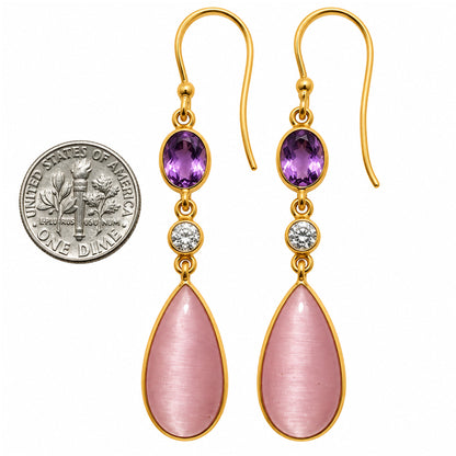 Pink Selenite and Amethyst & Zircon Earrings EM-1007 TE01214