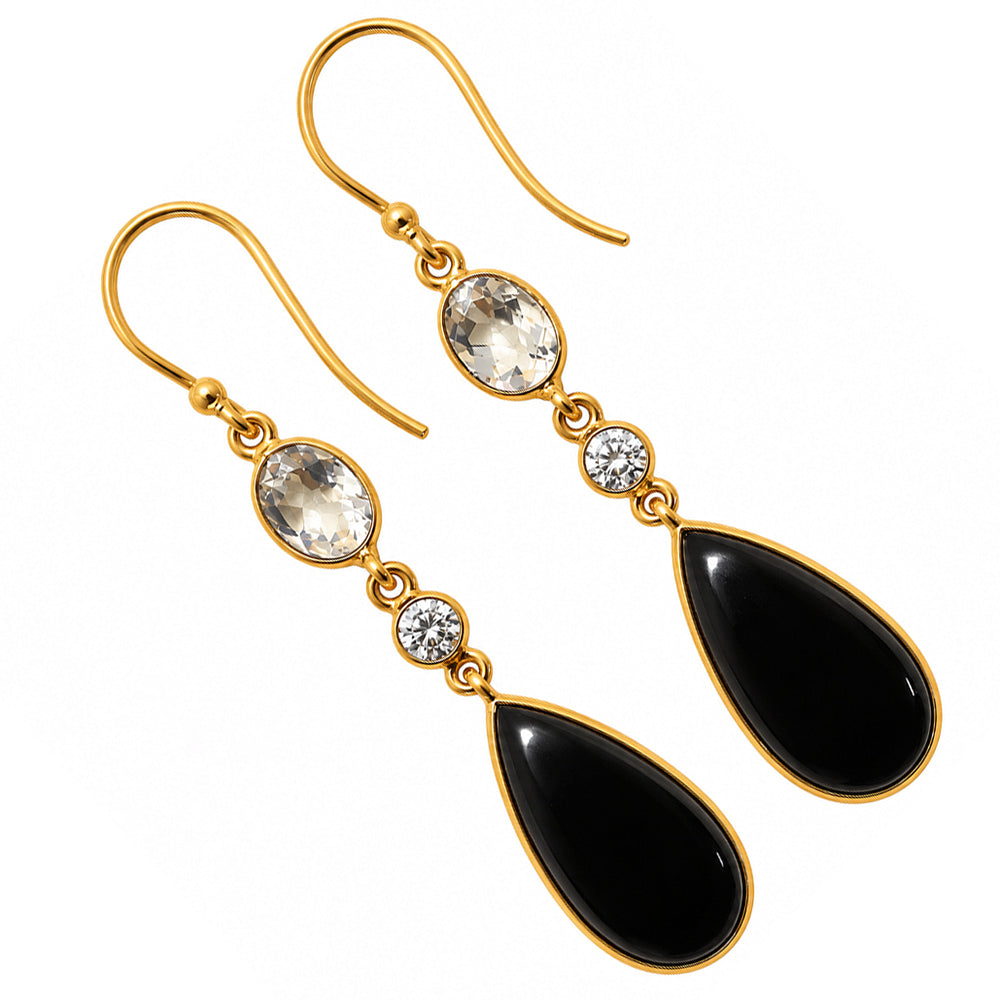 Black Onyx and Crystal & Zircon Earrings EM-1007 TE01217