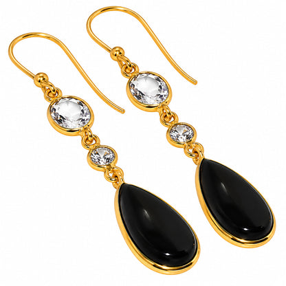 Black Onyx and Crystal & Zircon Earrings EM-1007 TE01217