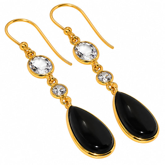 Black Onyx and Crystal & Zircon Earrings EM-1007 TE01217