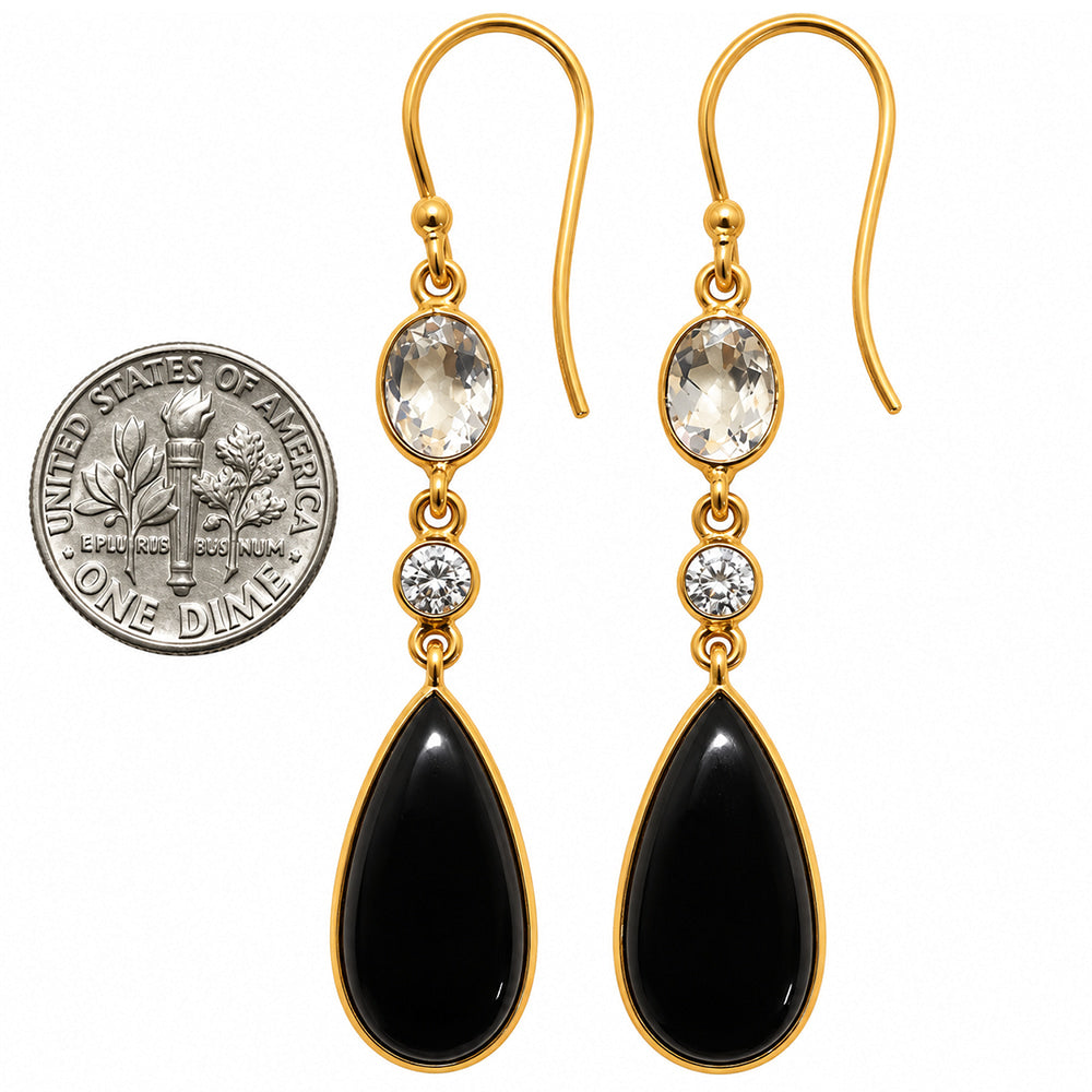 Black Onyx and Crystal & Zircon Earrings EM-1007 TE01217
