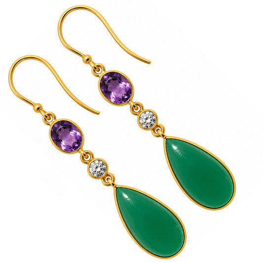 Green Onyx and Amethyst & Zircon Earrings EM-1007 TE01218
