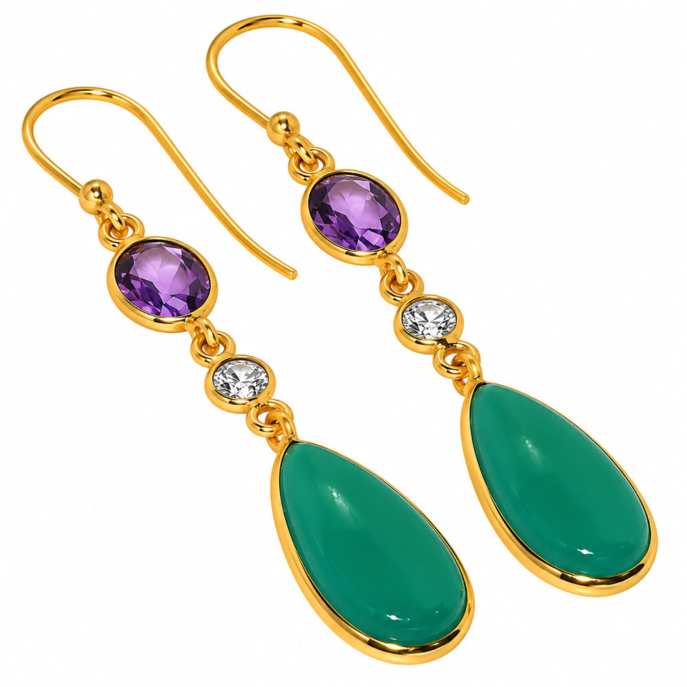 Green Onyx and Amethyst & Zircon Earrings EM-1007 TE01218