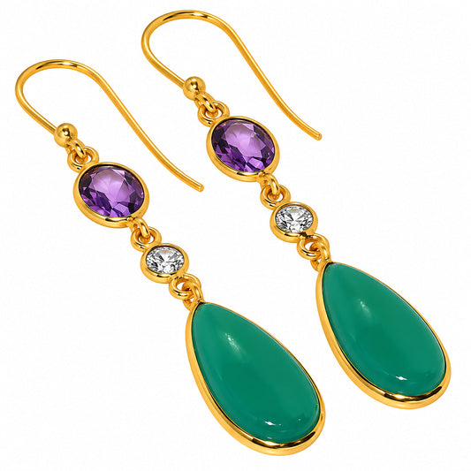Green Onyx and Amethyst & Zircon Earrings EM-1007 TE01218