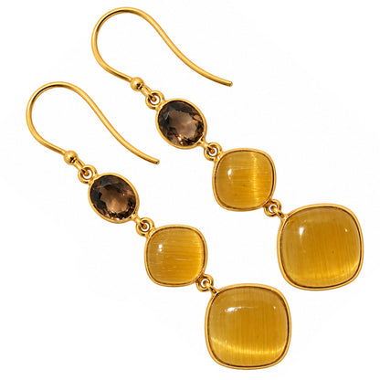 Yellow Selenite and Smoky Quartz Earrings EM-1007 TE01219