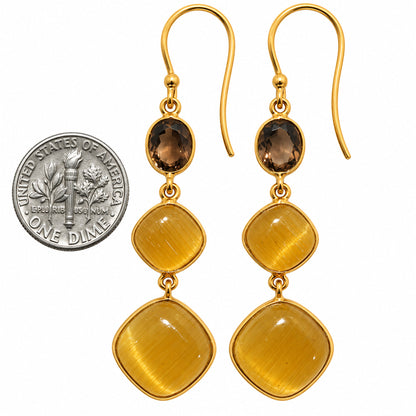 Yellow Selenite and Smoky Quartz Earrings EM-1007 TE01219