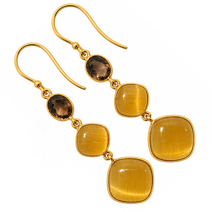 Yellow Selenite and Smoky Quartz Earrings EM-1007 TE01220