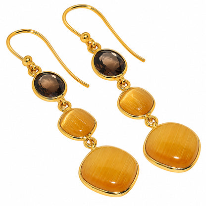 Yellow Selenite and Smoky Quartz Earrings EM-1007 TE01220