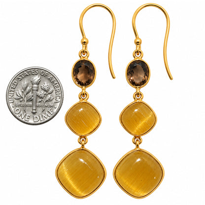 Yellow Selenite and Smoky Quartz Earrings EM-1007 TE01220