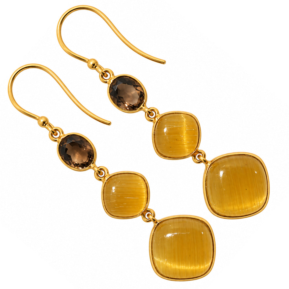 Yellow Selenite and Smoky Quartz Earrings EM-1007 TE01225