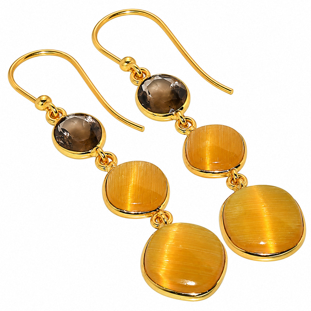 Yellow Selenite and Smoky Quartz Earrings EM-1007 TE01225