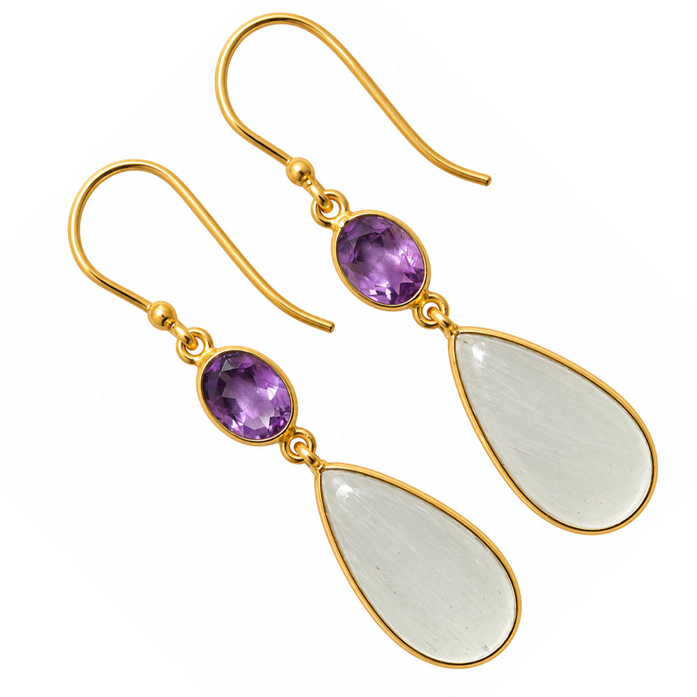 White Selenite and Amethyst Earrings EM-1002 TE01228