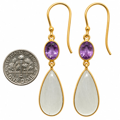 White Selenite and Amethyst Earrings EM-1002 TE01228