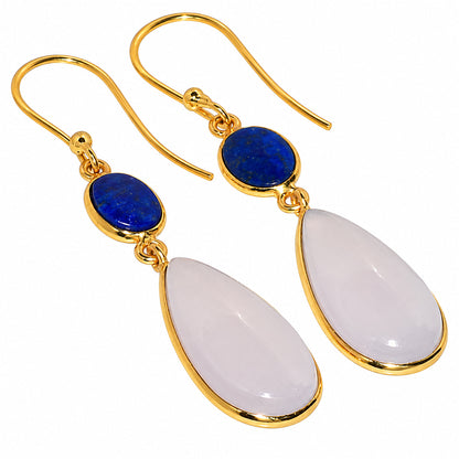 Milky Chalcedony and Lapis Lazuli Earrings EM-1002 TE01236