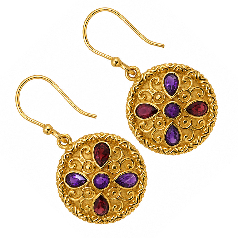 African Amethyst and Garnet Earrings EM-1305 TE01241