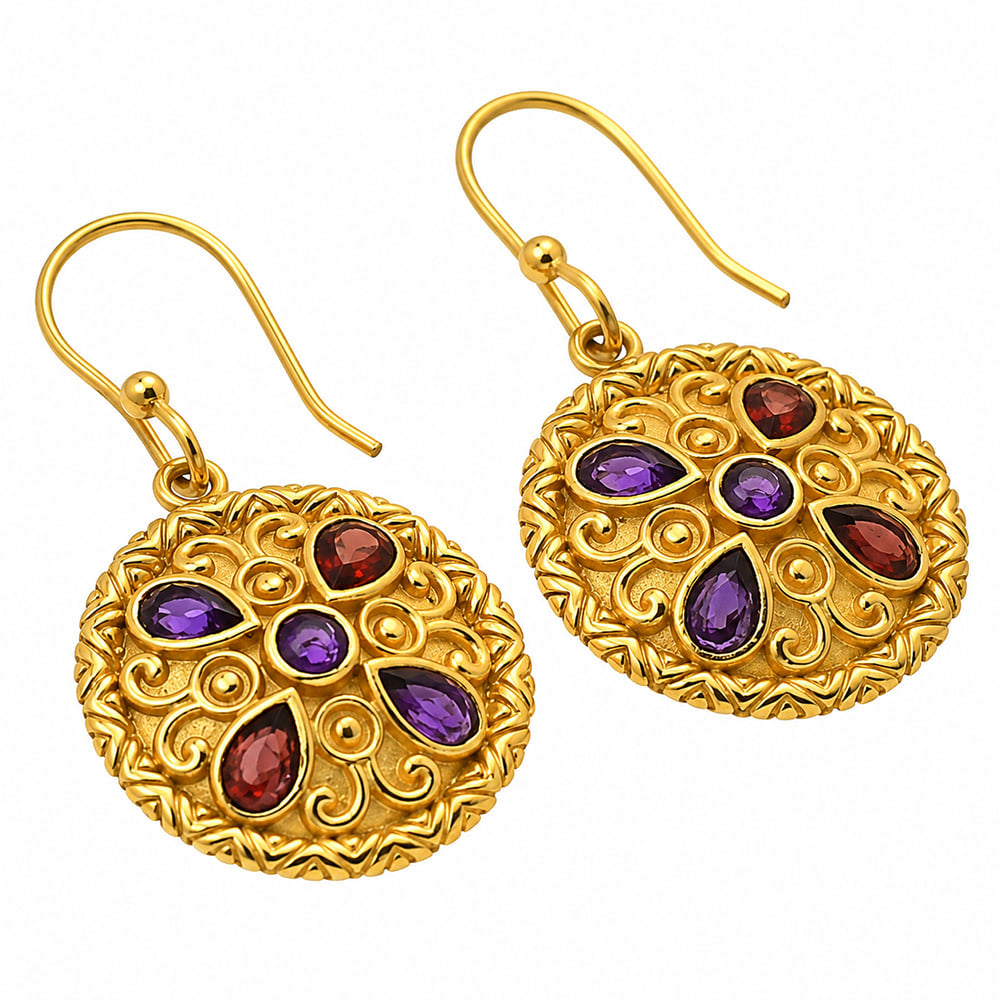 African Amethyst and Garnet Earrings EM-1305 TE01241