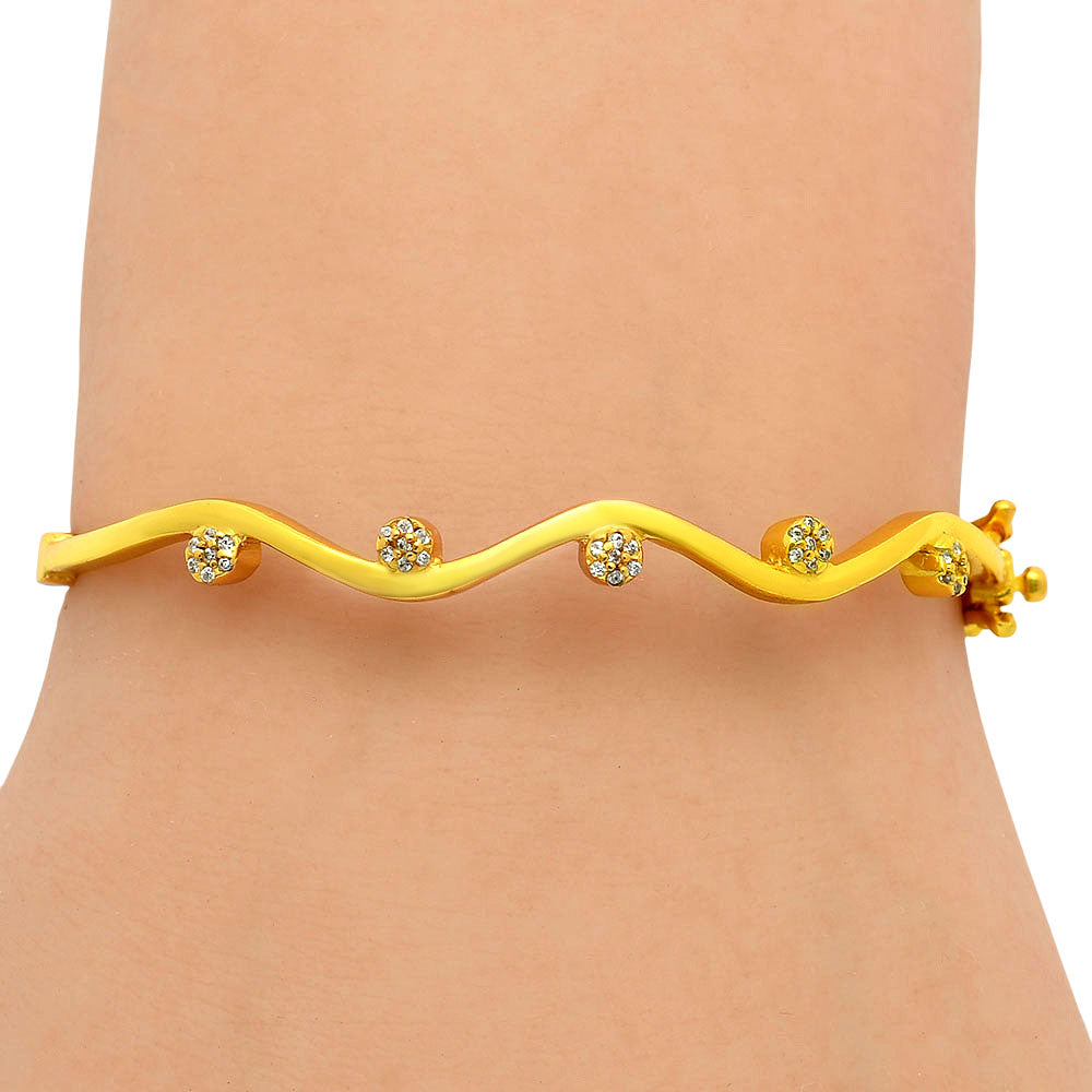 18K Gold Over Brass CZ Dot Wave Cuff Bangle Bracelet Jewelry for Women TGB1002 BM-1052