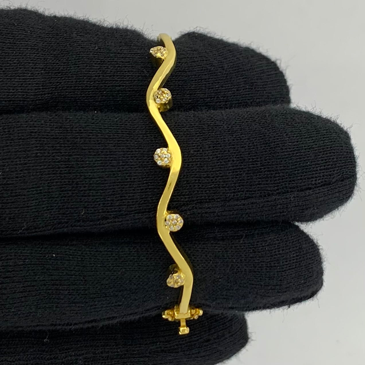 18K Gold Plated CZ Dot Wave Cuff Bangle Bracelet Jewelry for Women TGB1002 BM-1052