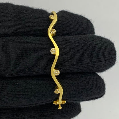 18K Gold Plated CZ Dot Wave Cuff Bangle Bracelet Jewelry for Women TGB1002 BM-1052