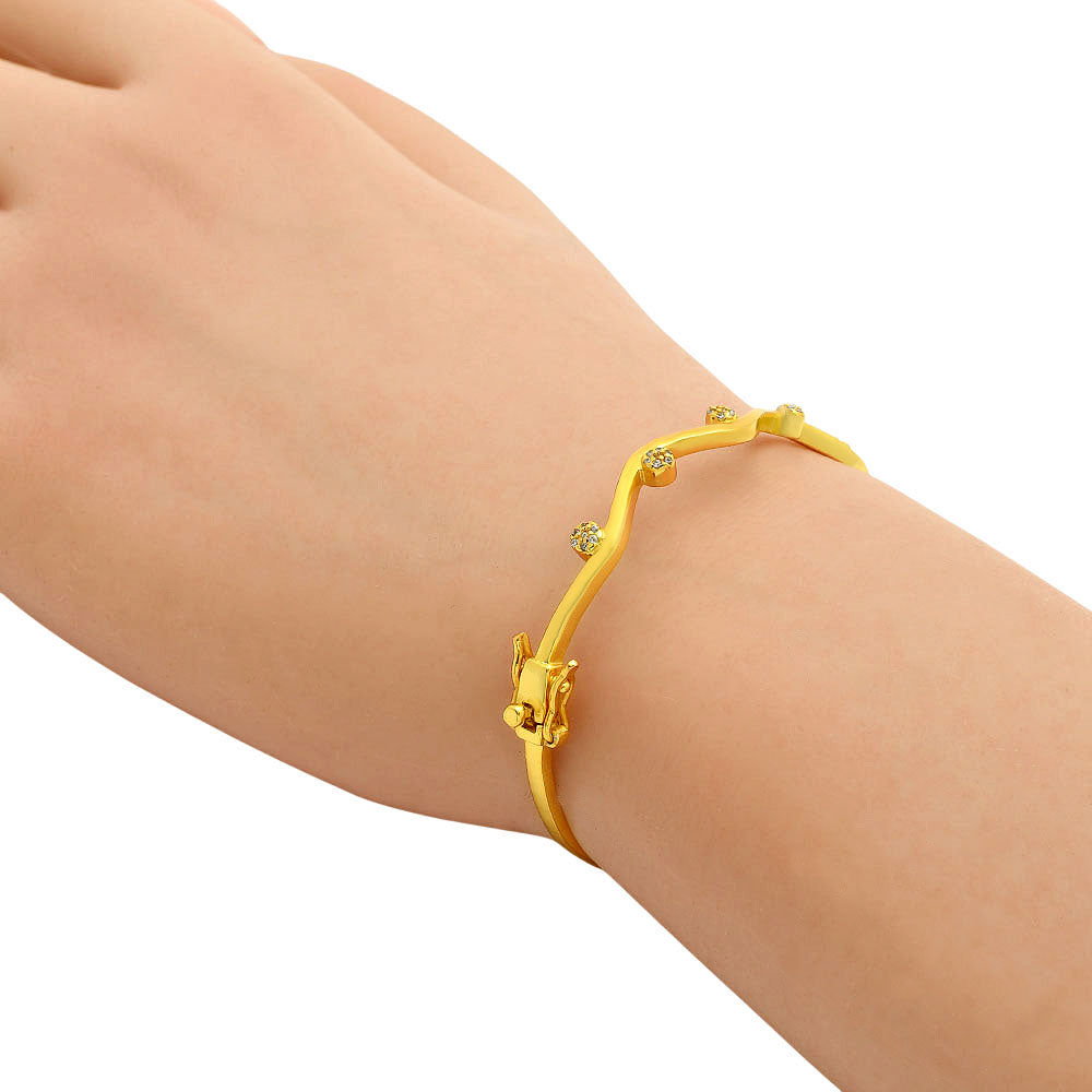 18K Gold Over Brass CZ Dot Wave Cuff Bangle Bracelet Jewelry for Women TGB1002 BM-1052