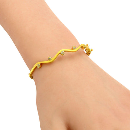 18K Gold Over Brass CZ Dot Wave Cuff Bangle Bracelet Jewelry for Women TGB1002 BM-1052