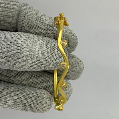 18K Gold Plated CZ Dot Wave Cuff Bangle Bracelet Jewelry for Women TGB1002 BM-1052