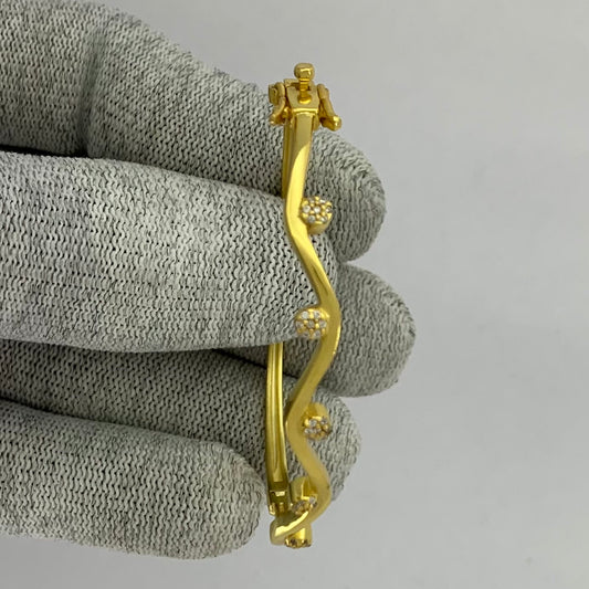 18K Gold Plated CZ Dot Wave Cuff Bangle Bracelet Jewelry for Women TGB1002 BM-1052