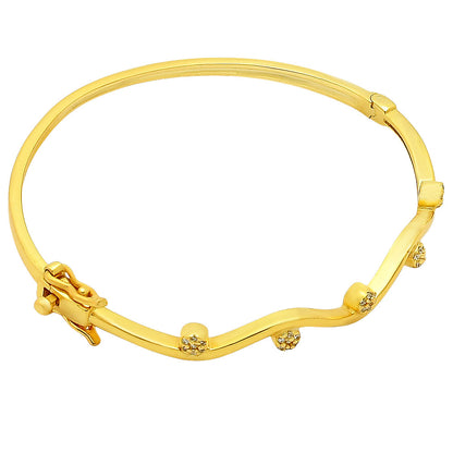 18K Gold Over Brass CZ Dot Wave Cuff Bangle Bracelet Jewelry for Women TGB1002 BM-1052