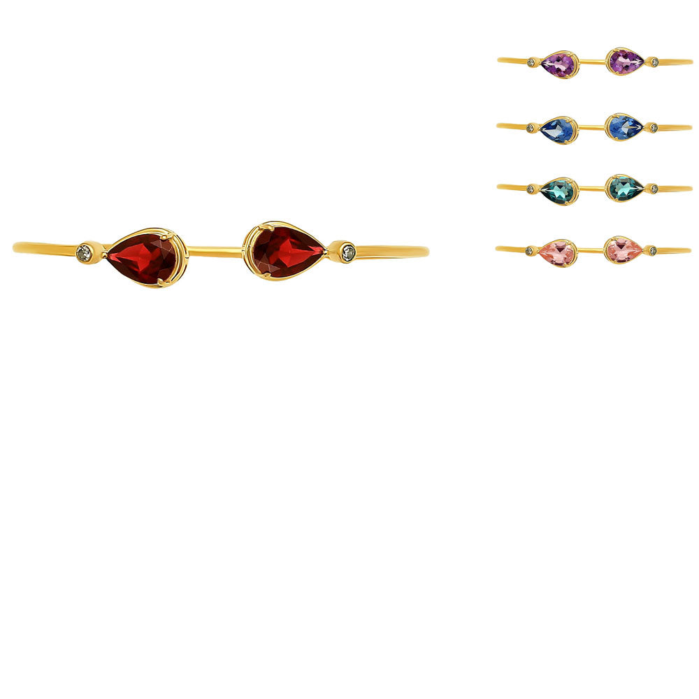 18K Gold Over Brass Pear Cut Gemstone with CZ Bangle Bracelet for Women TGB1003 BM-1051