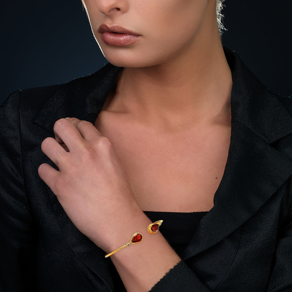 18K Gold Over Brass Pear Cut Gemstone with CZ Bangle Bracelet for Women TGB1003 BM-1051