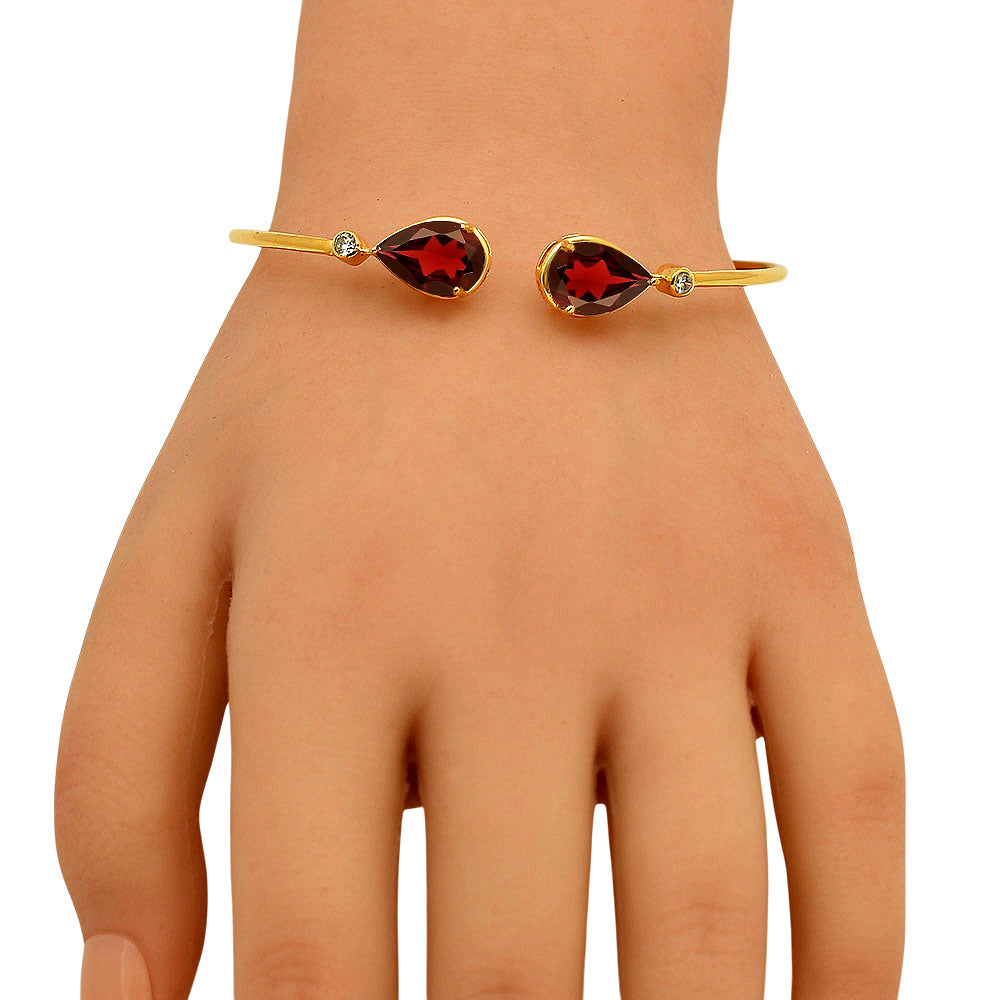 18K Gold Over Brass Pear Cut Gemstone with CZ Bangle Bracelet for Women TGB1003 BM-1051
