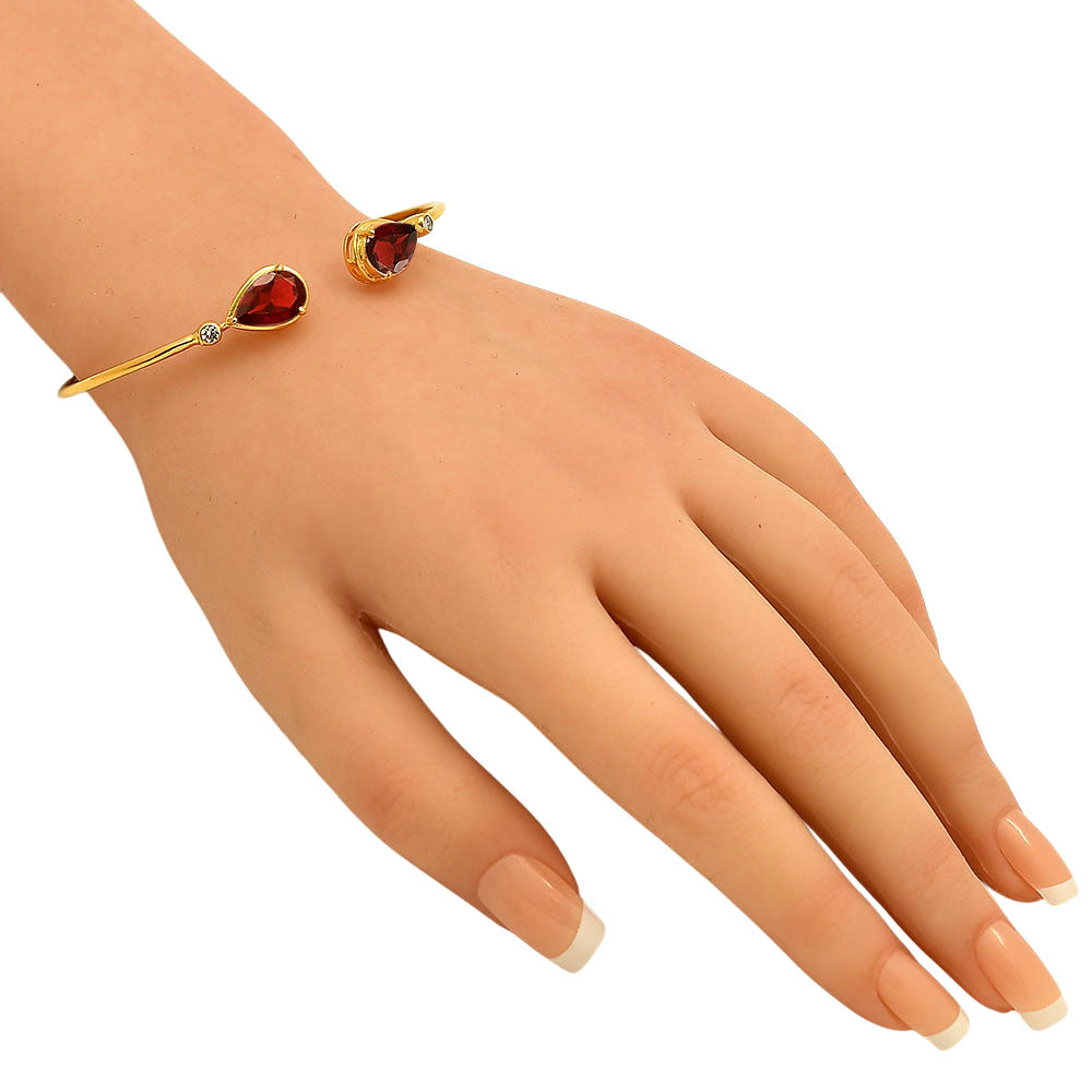 18K Gold Over Brass Pear Cut Gemstone with CZ Bangle Bracelet for Women TGB1003 BM-1051