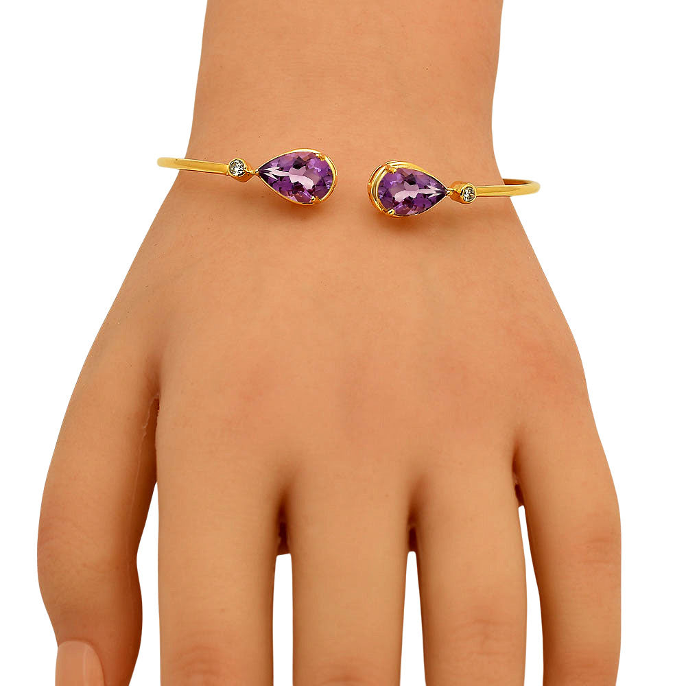 18K Gold Over Brass Pear Cut Gemstone with CZ Bangle Bracelet for Women TGB1003 BM-1051