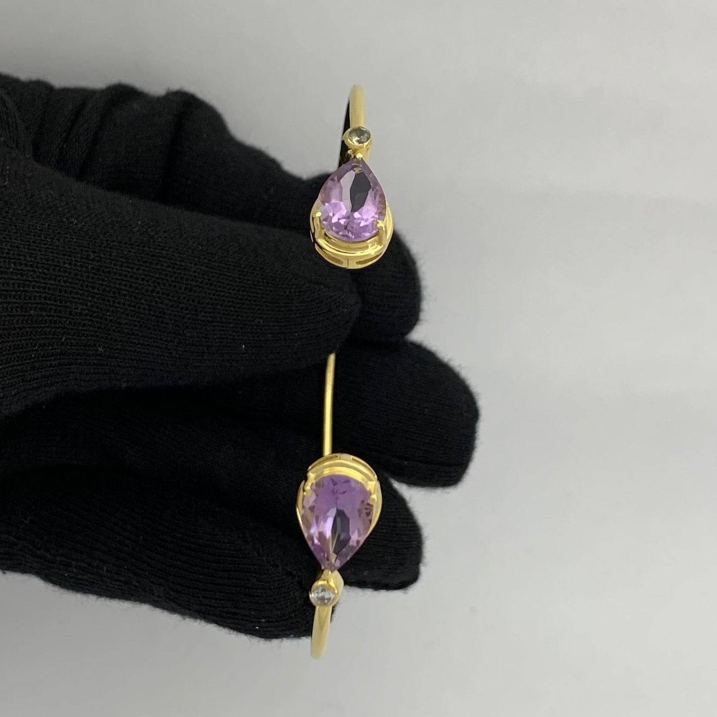 18K Gold Plated Pear Cut Gemstone with CZ Bangle Bracelet for Women TGB1003 BM-1051