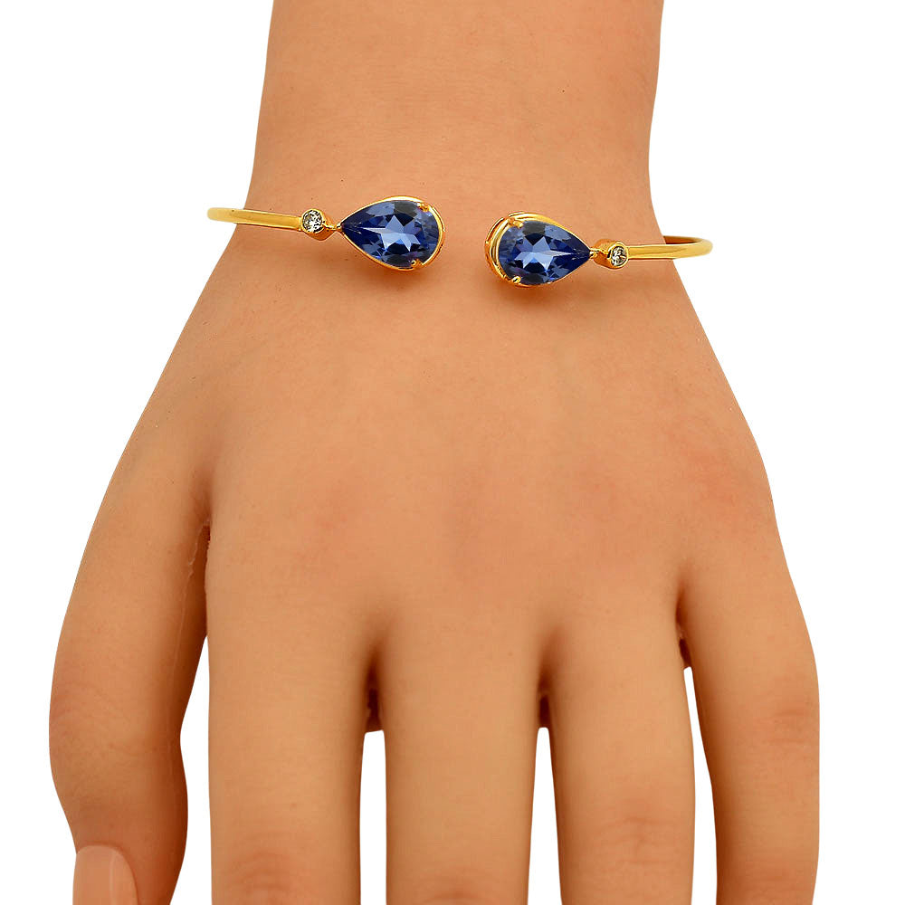 18K Gold Over Brass Pear Cut Gemstone with CZ Bangle Bracelet for Women TGB1003 BM-1051