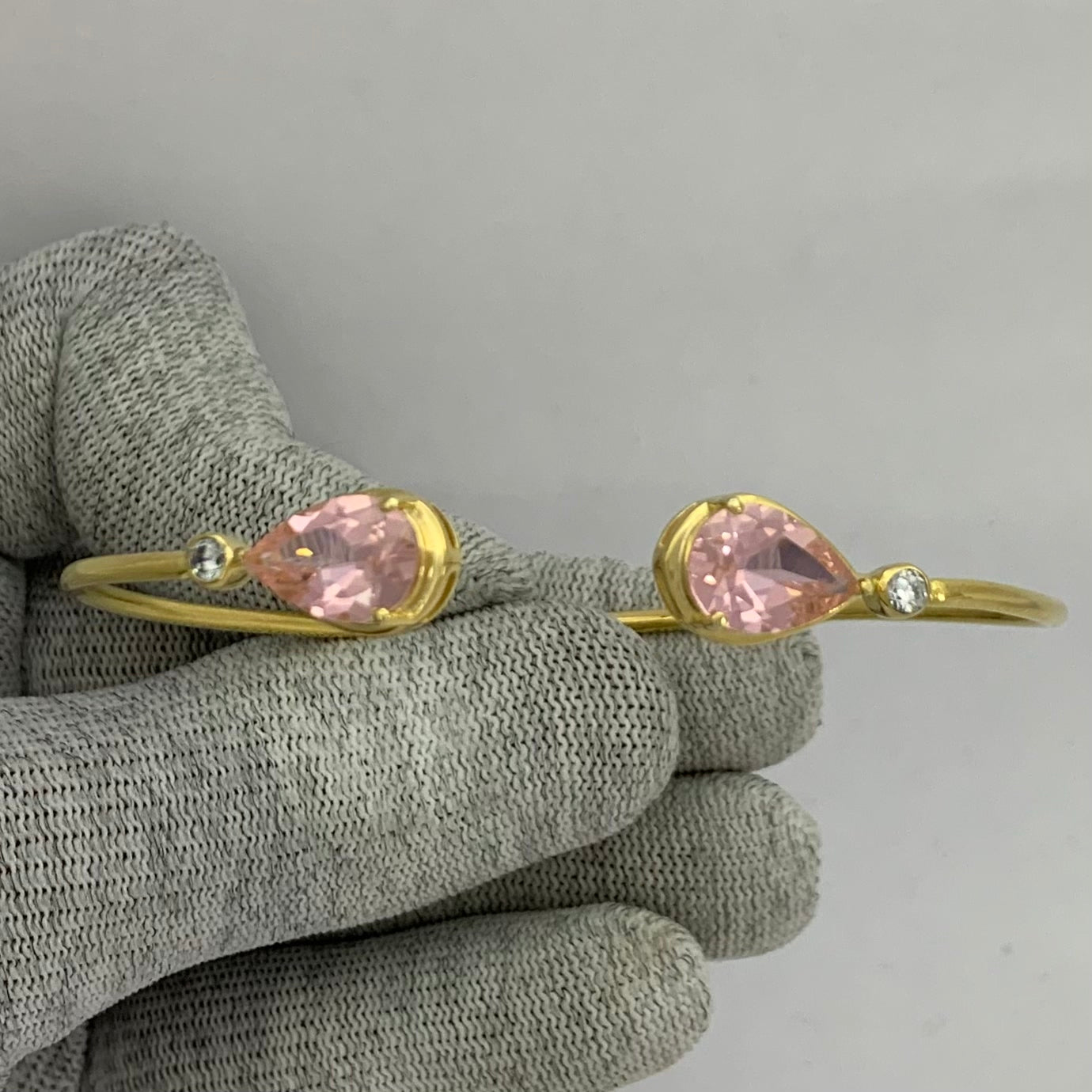 18K Gold Plated Pear Cut Gemstone with CZ Bangle Bracelet for Women TGB1003 BM-1051