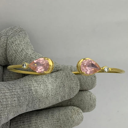 18K Gold Plated Pear Cut Gemstone with CZ Bangle Bracelet for Women TGB1003 BM-1051