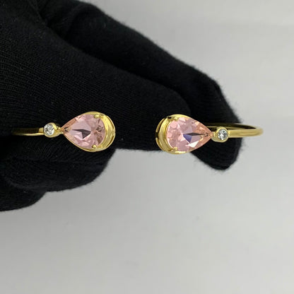 18K Gold Plated Pear Cut Gemstone with CZ Bangle Bracelet for Women TGB1003 BM-1051