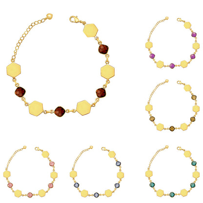 18K Gold Over Brass Natural Gemstones Cushion Shape Bracelet BM-1050 TGB1004