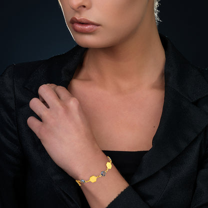 18K Gold Over Brass Natural Gemstones Cushion Shape Bracelet BM-1050 TGB1004