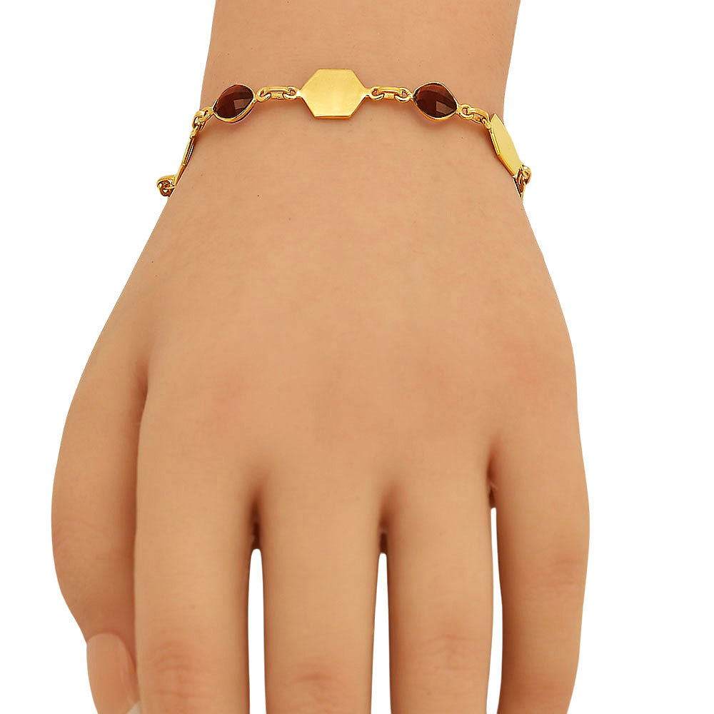 18K Gold Over Brass Natural Gemstones Cushion Shape Bracelet BM-1050 TGB1004